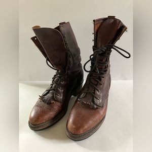 Vintage Vibram Lace Up Leather Boots w/ 2” Heel Size 9